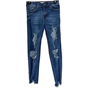 Nature Skinny Ripped Jeans Junior 3 Blue Dark Wash Denim Mid Rise Distressed